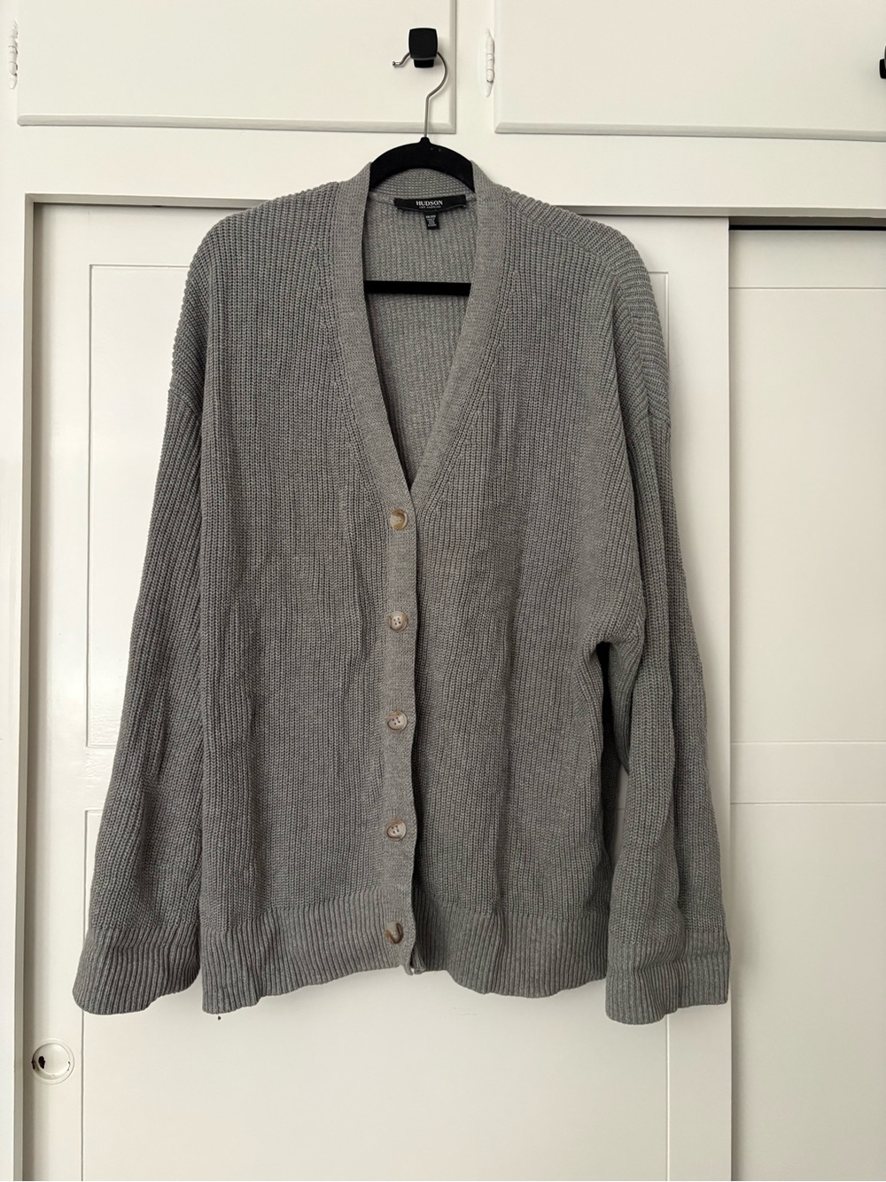 Boyfriend Cardigan Hudson Jeans Light Gray Ribbed Button-Front Cardigan
